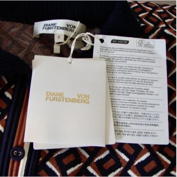 DVF Diane Von Furstenberg Mini Dress Milena Zig Zag Camel Knit Office Small NEW - Picture 7 of 15